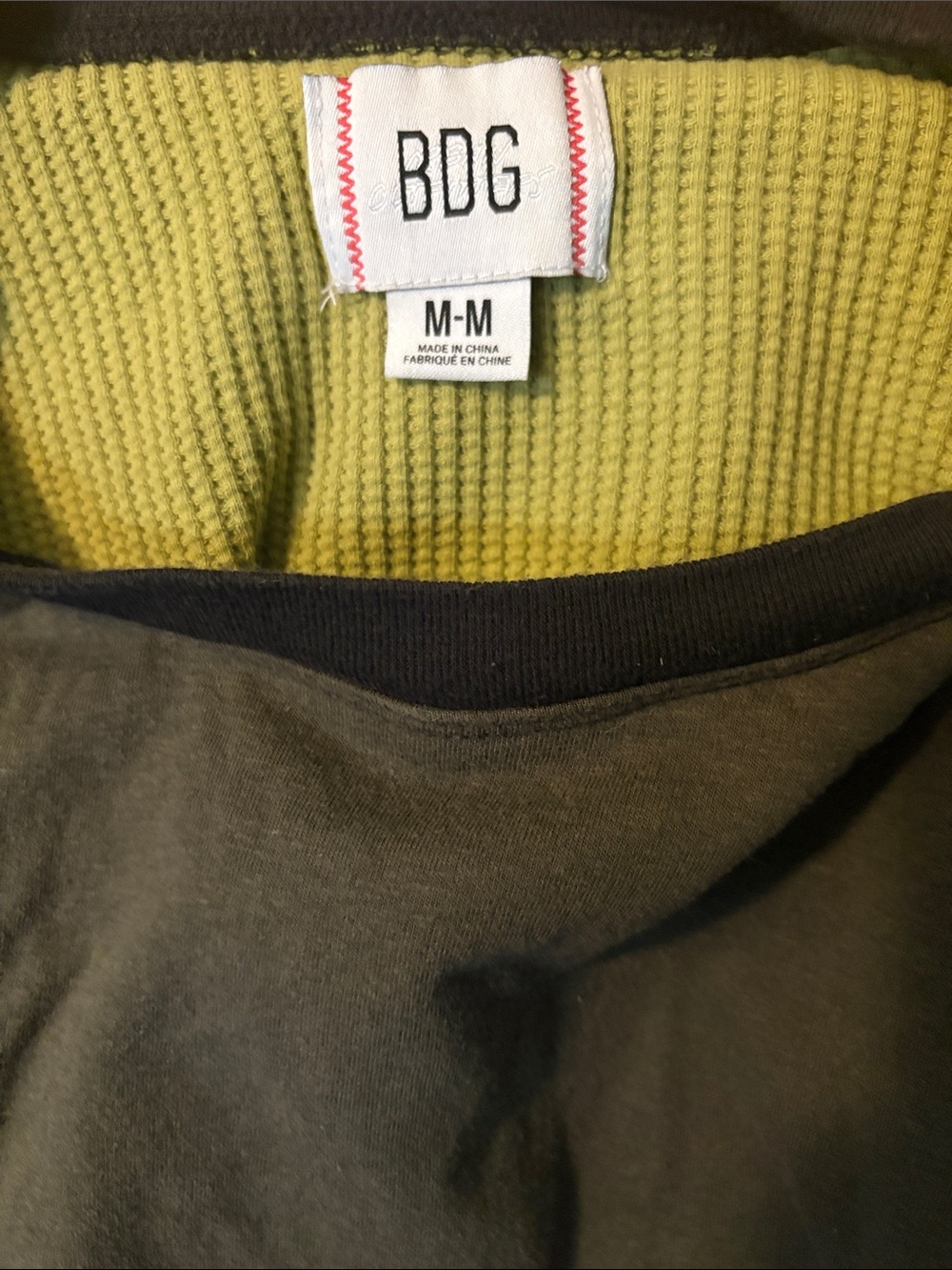 BDG Olive Green Crop Top with Lime Ribbed Layer - Picture 3 of 5